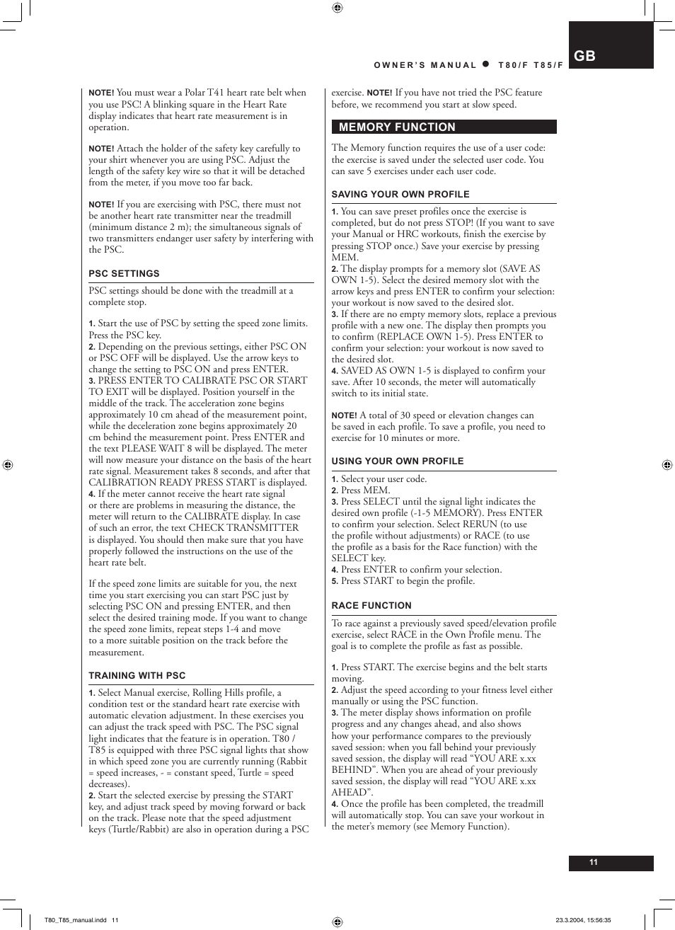 Tunturi T85/F User Manual | Page 11 / 120