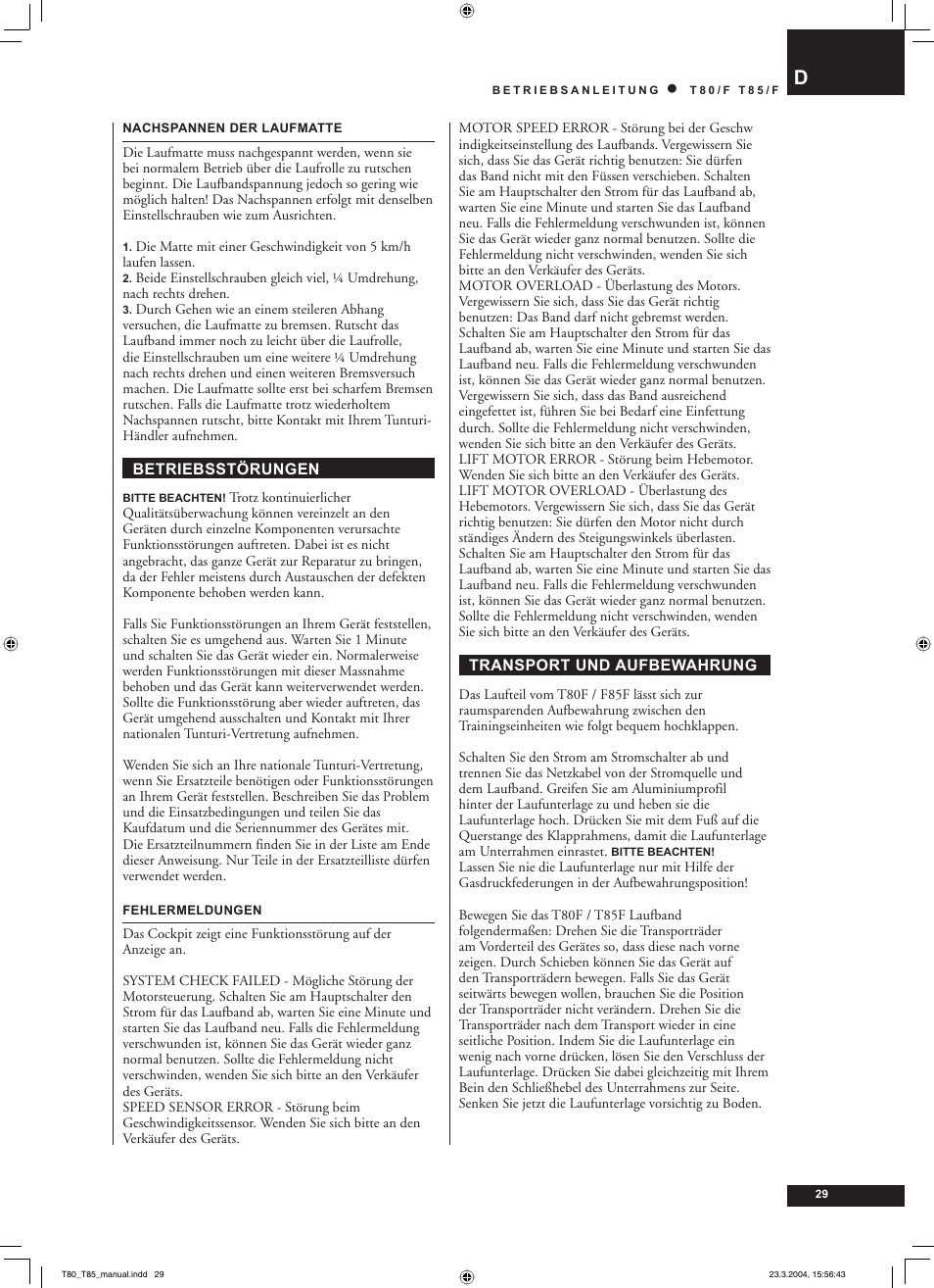 Tunturi T85/F User Manual | Page 29 / 120