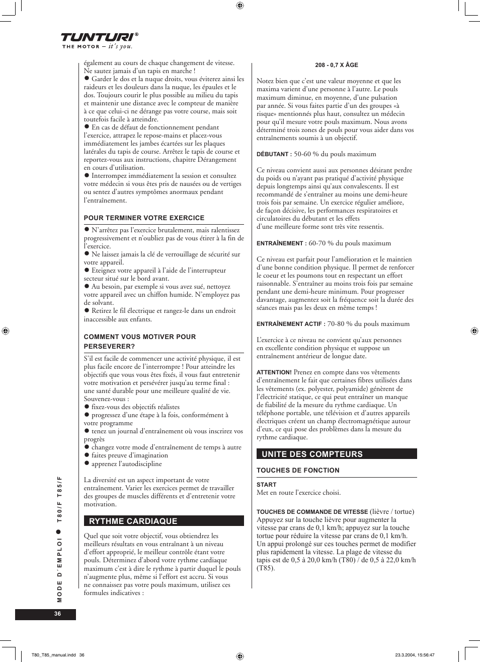 Tunturi T85/F User Manual | Page 36 / 120