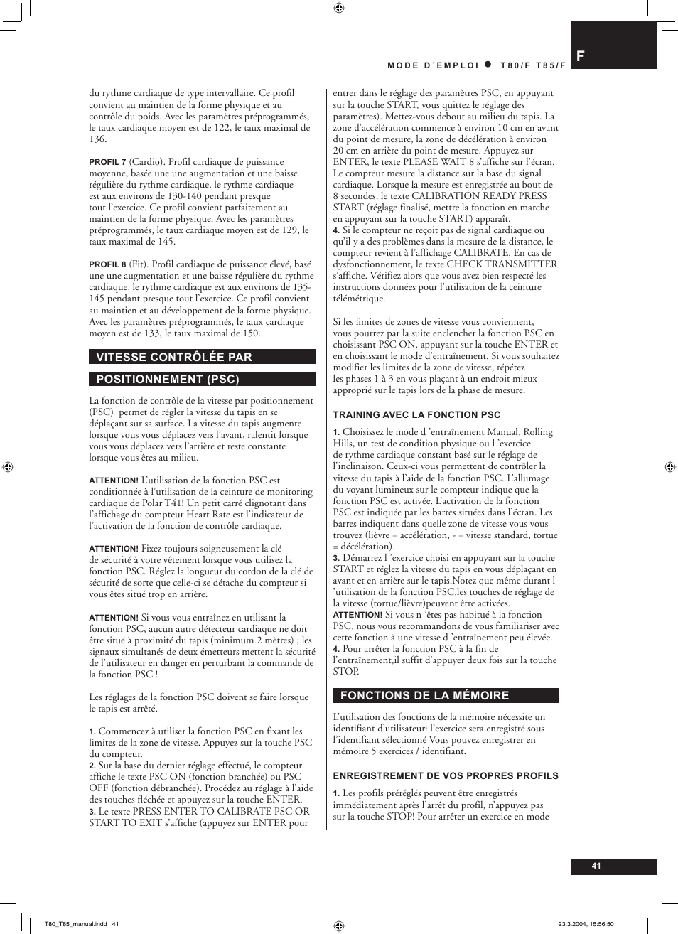 Tunturi T85/F User Manual | Page 41 / 120