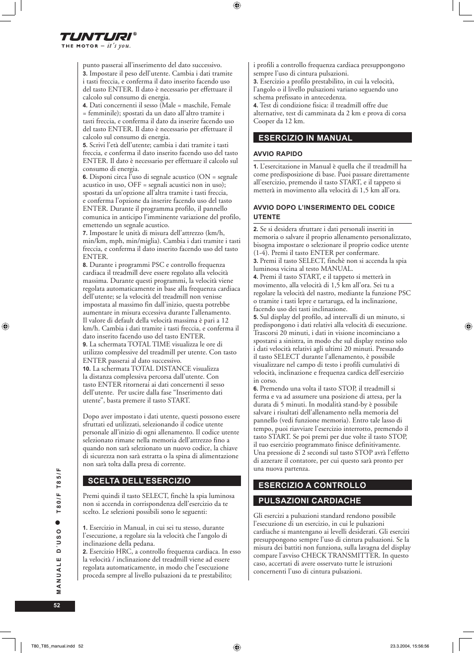 Tunturi T85/F User Manual | Page 52 / 120