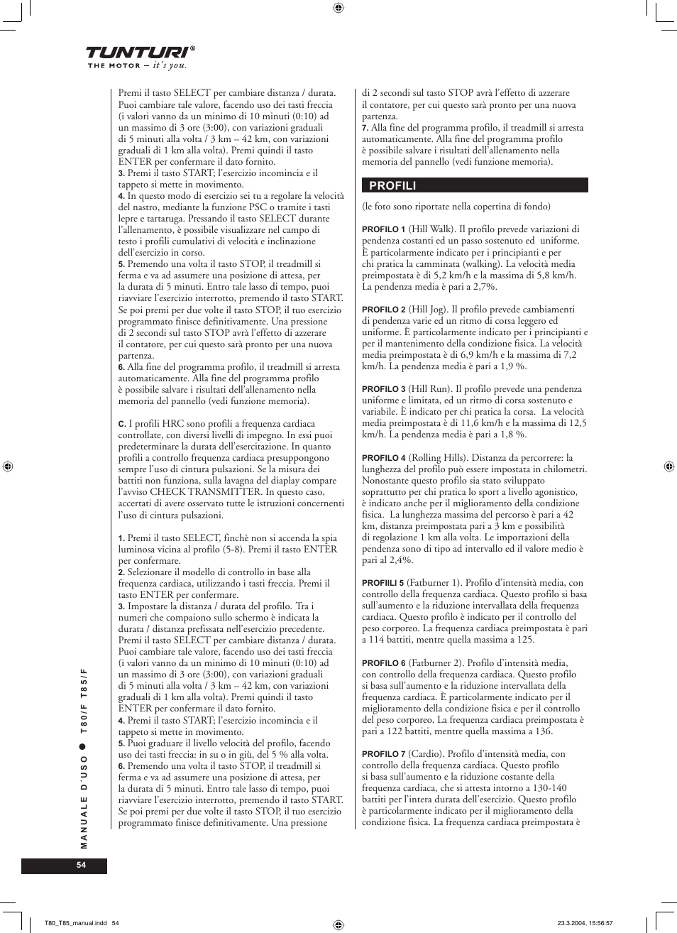 Tunturi T85/F User Manual | Page 54 / 120