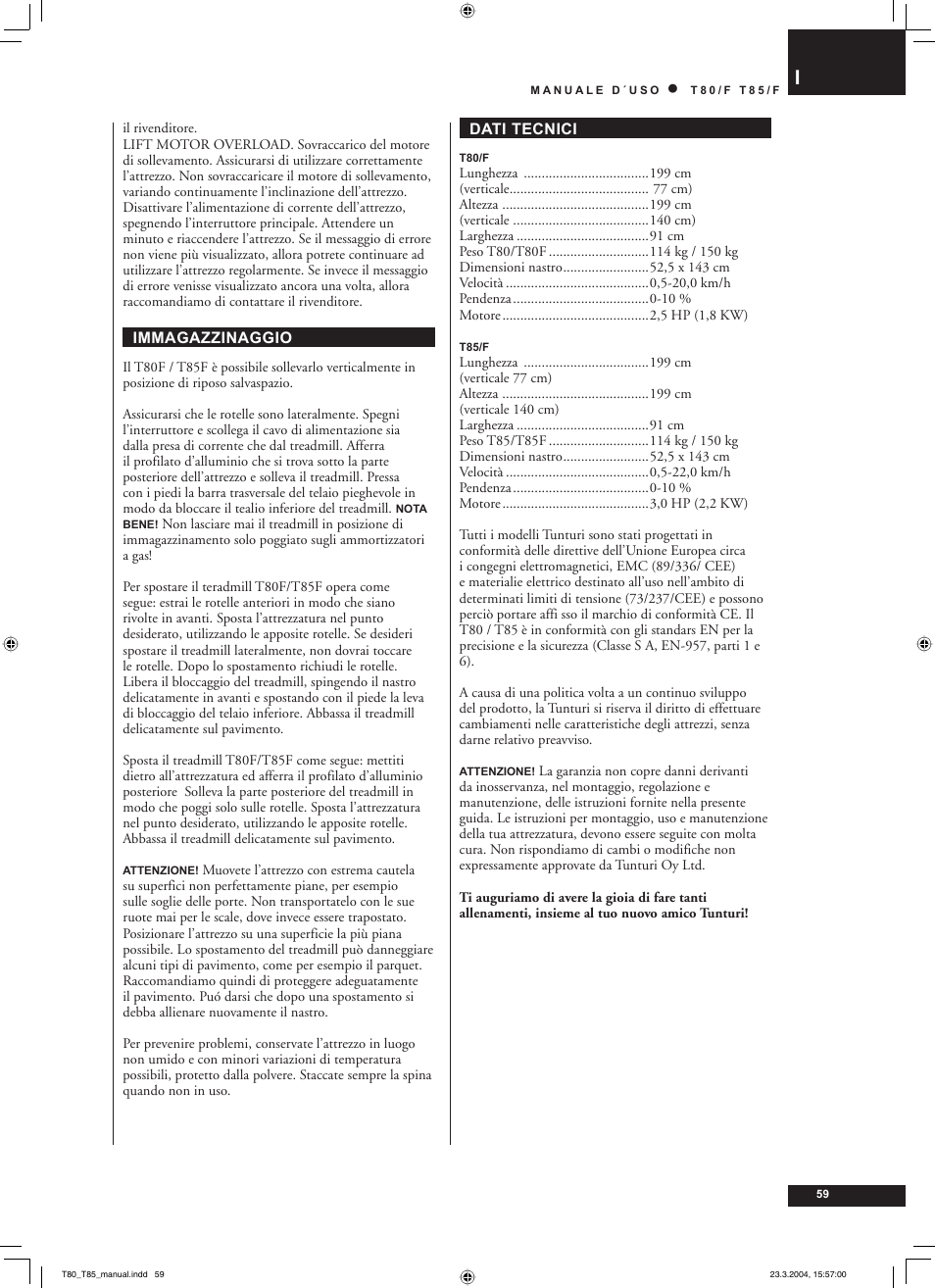 Tunturi T85/F User Manual | Page 59 / 120