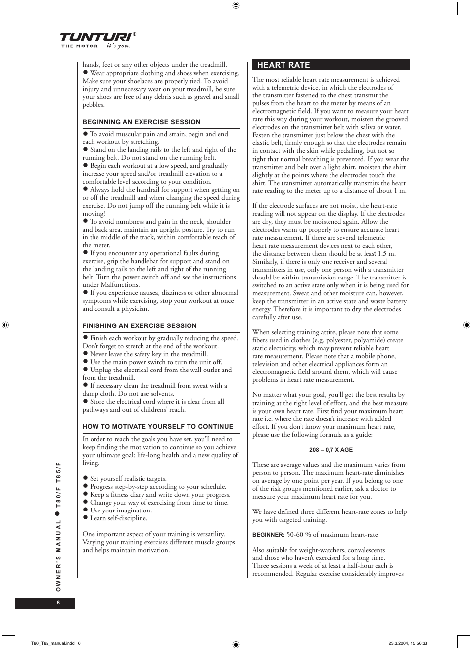 Tunturi T85/F User Manual | Page 6 / 120