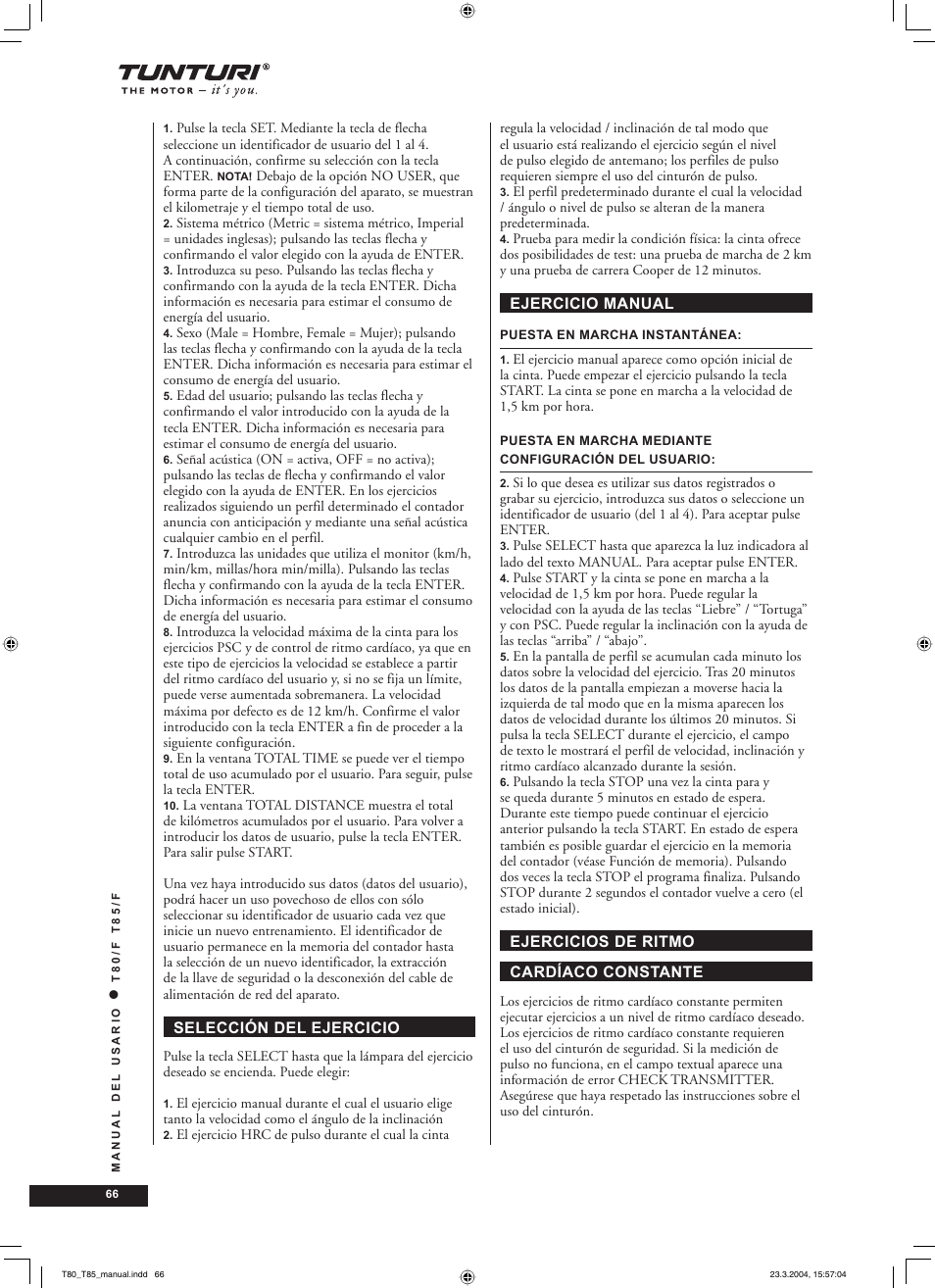 Tunturi T85/F User Manual | Page 66 / 120