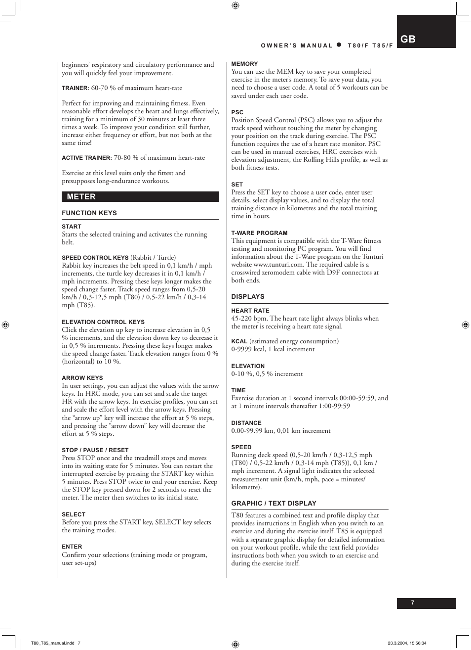 Tunturi T85/F User Manual | Page 7 / 120