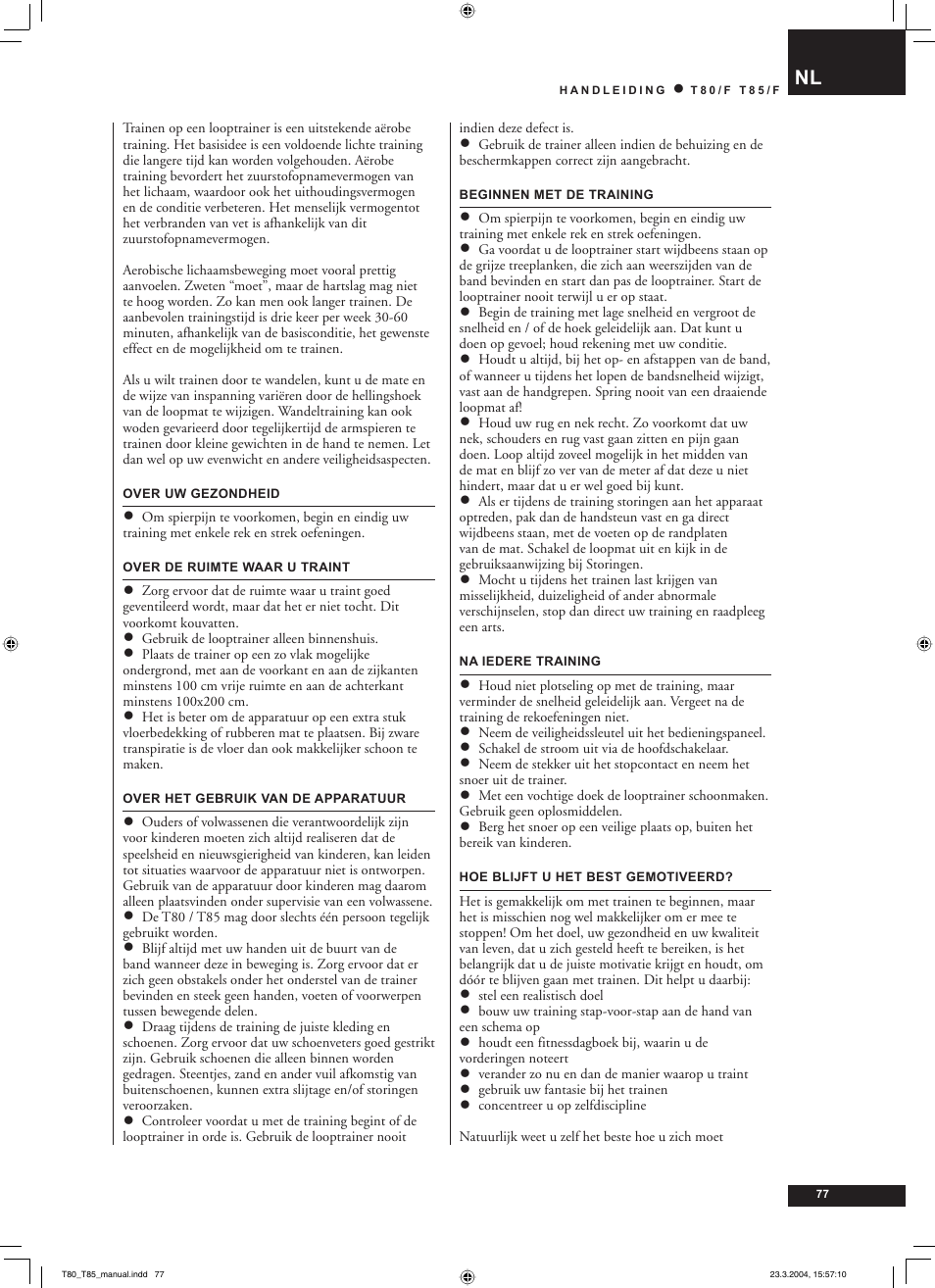 Tunturi T85/F User Manual | Page 77 / 120