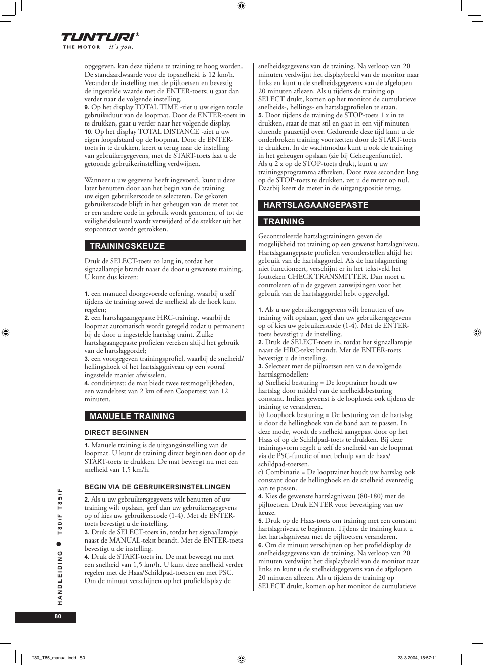 Tunturi T85/F User Manual | Page 80 / 120