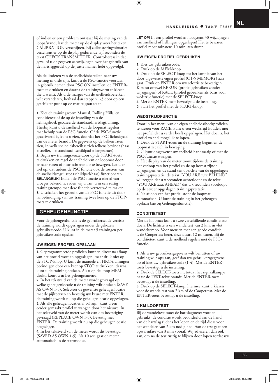 Tunturi T85/F User Manual | Page 83 / 120