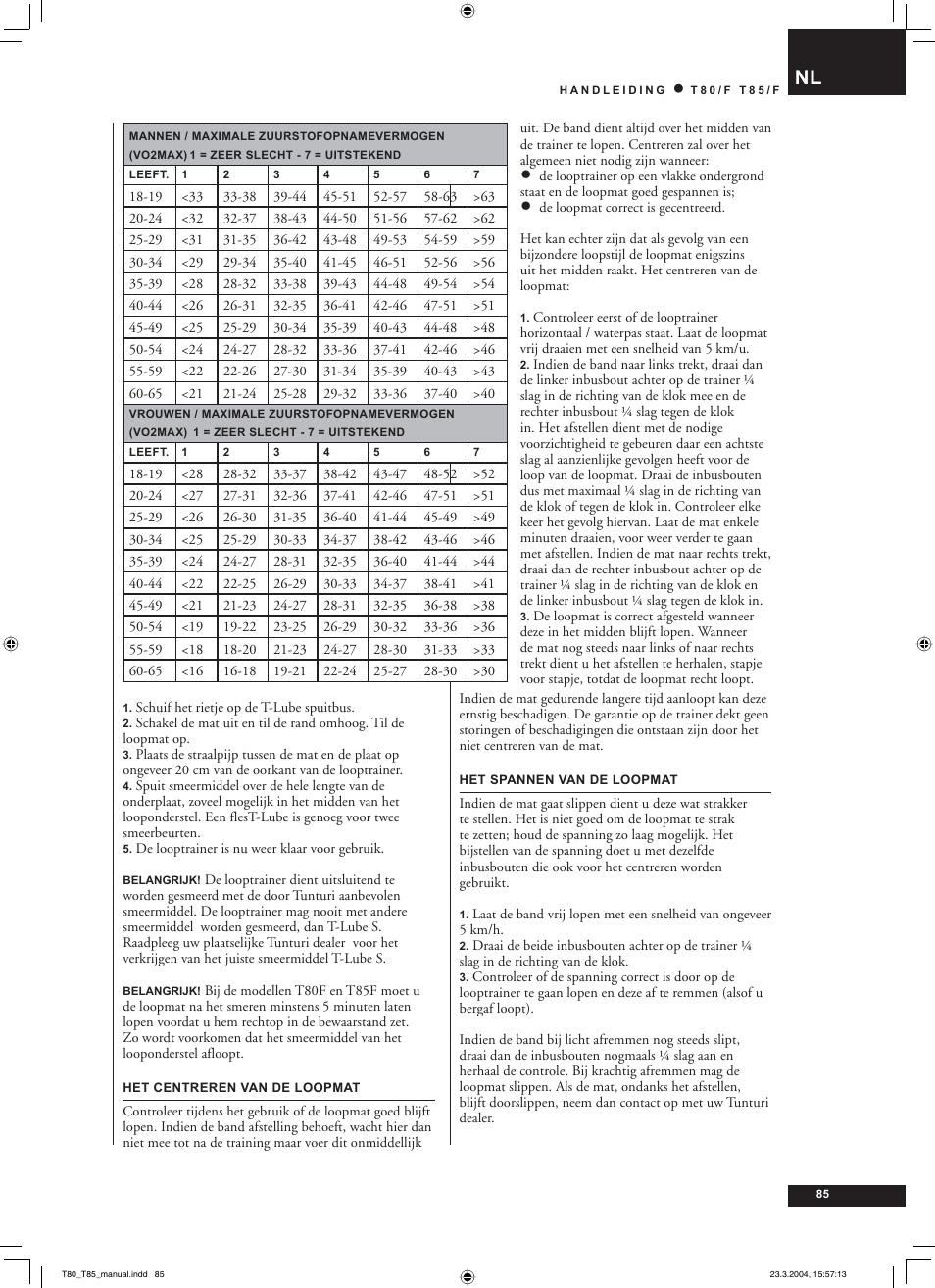 Tunturi T85/F User Manual | Page 85 / 120