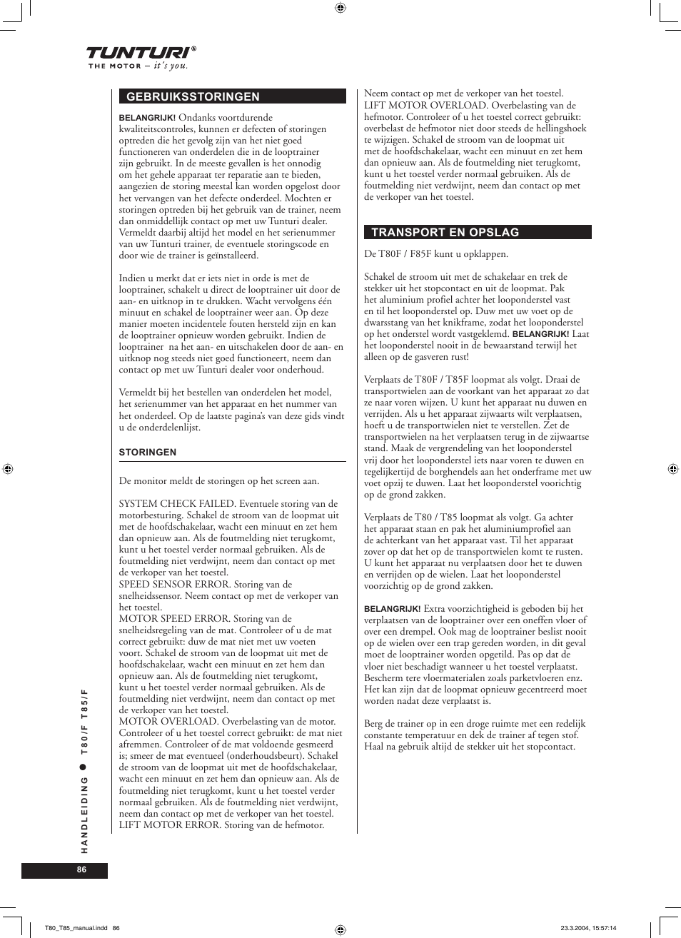 Tunturi T85/F User Manual | Page 86 / 120