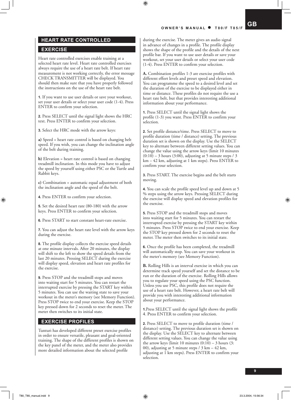 Tunturi T85/F User Manual | Page 9 / 120