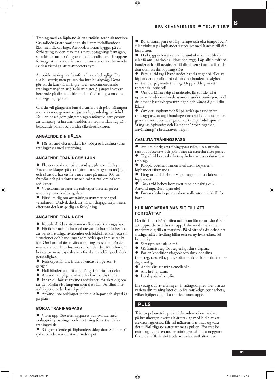 Tunturi T85/F User Manual | Page 91 / 120