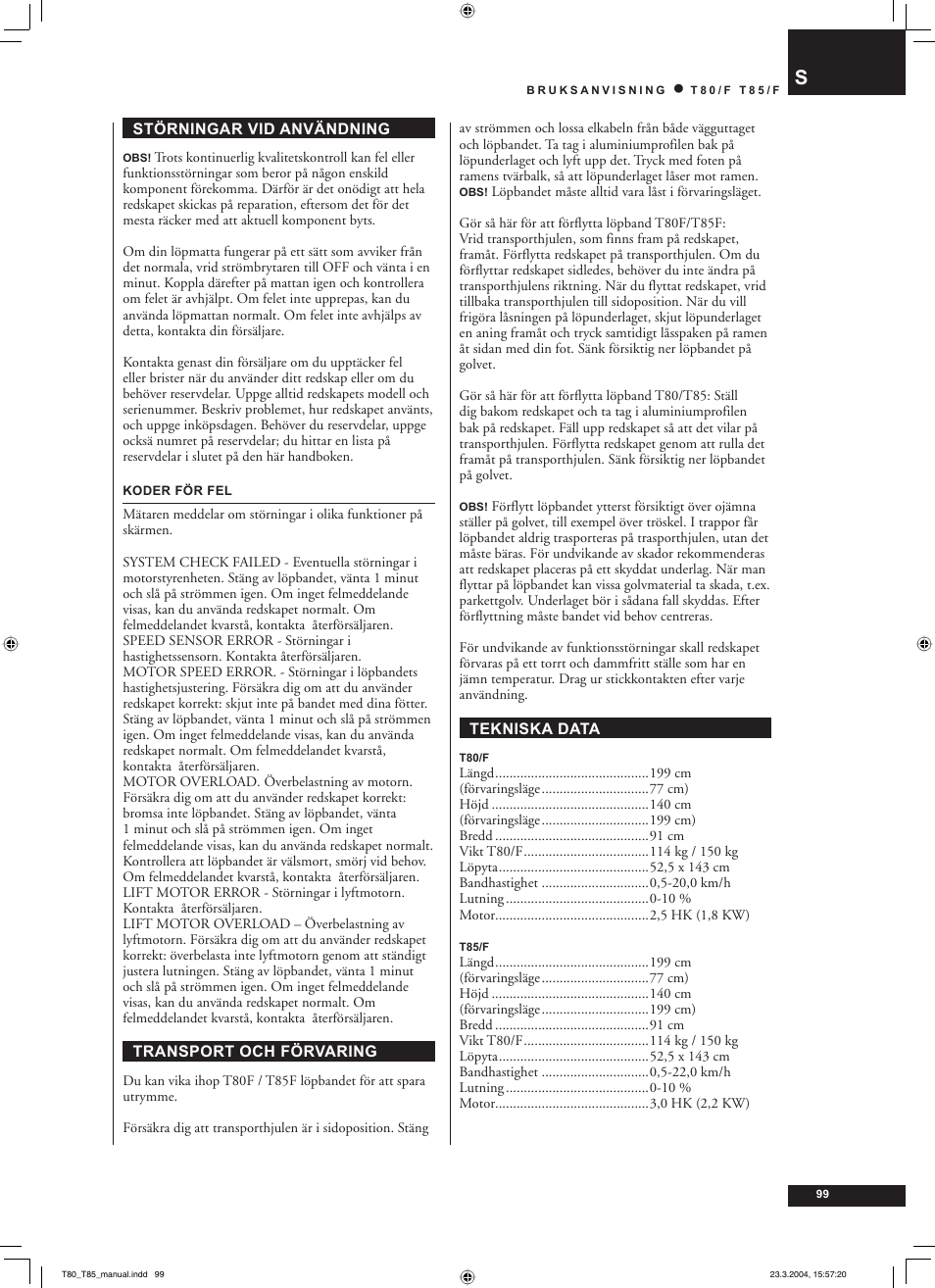 Tunturi T85/F User Manual | Page 99 / 120
