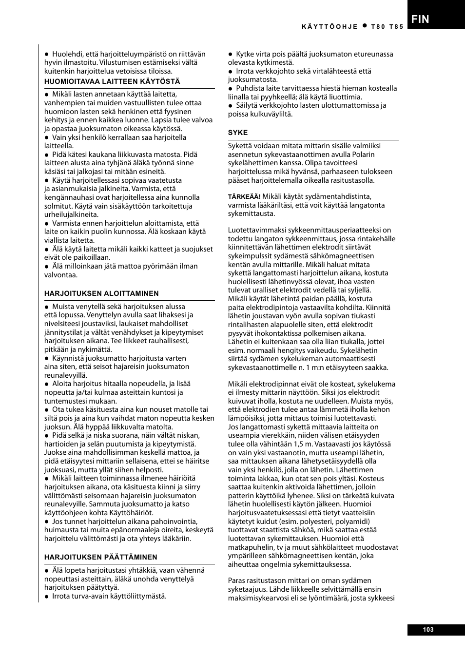 Tunturi T80 User Manual | Page 103 / 116