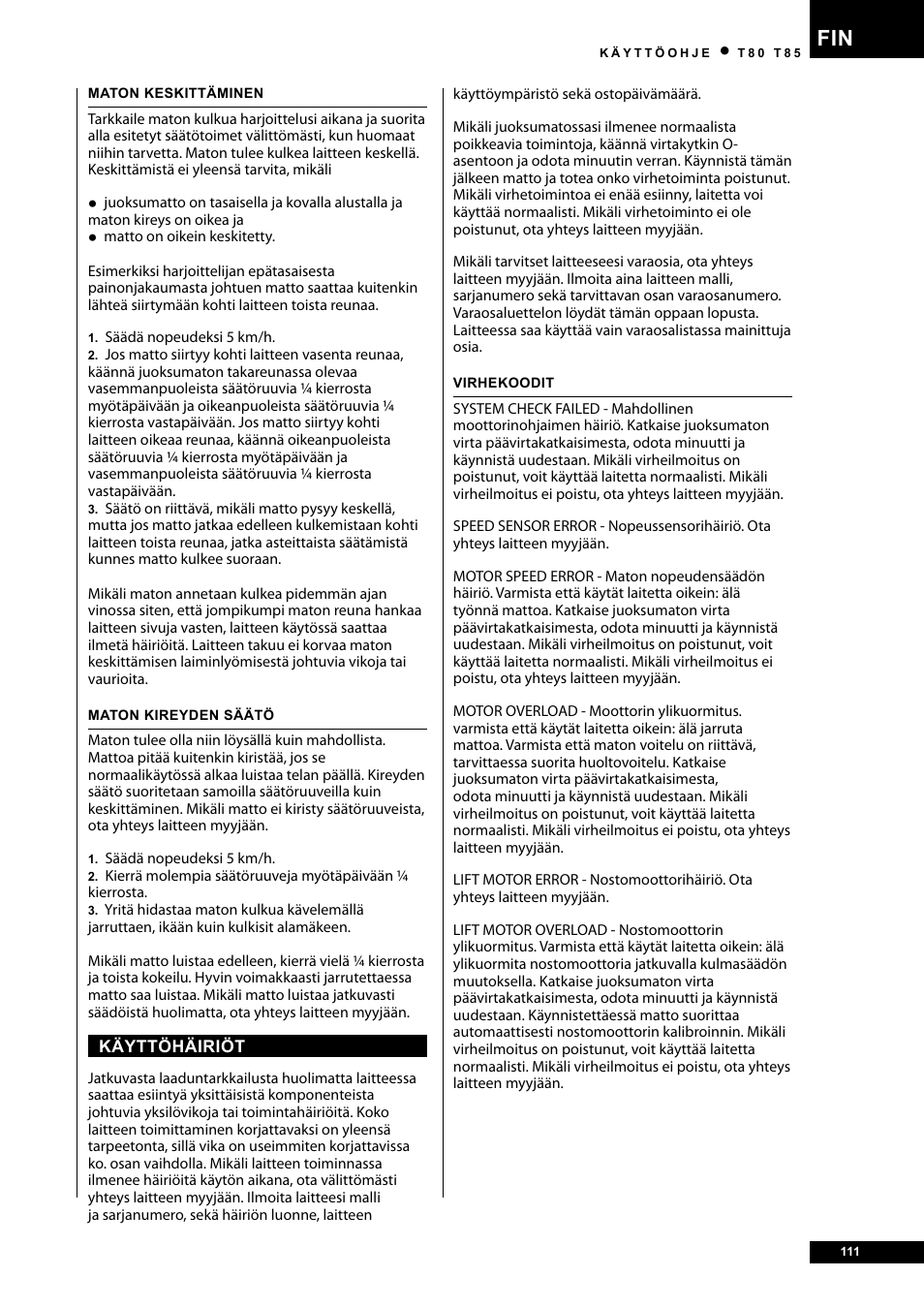 Tunturi T80 User Manual | Page 111 / 116