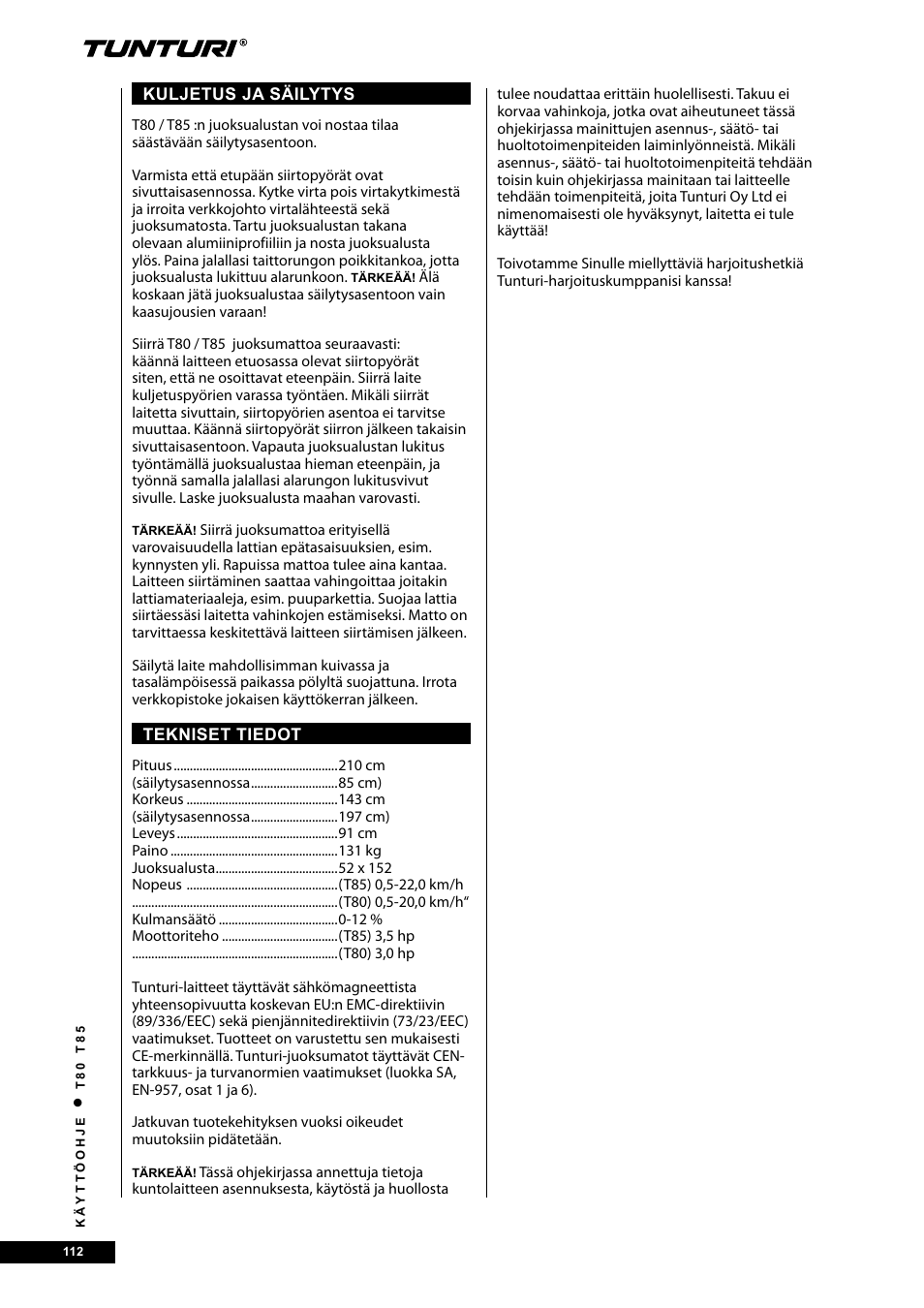 Tunturi T80 User Manual | Page 112 / 116