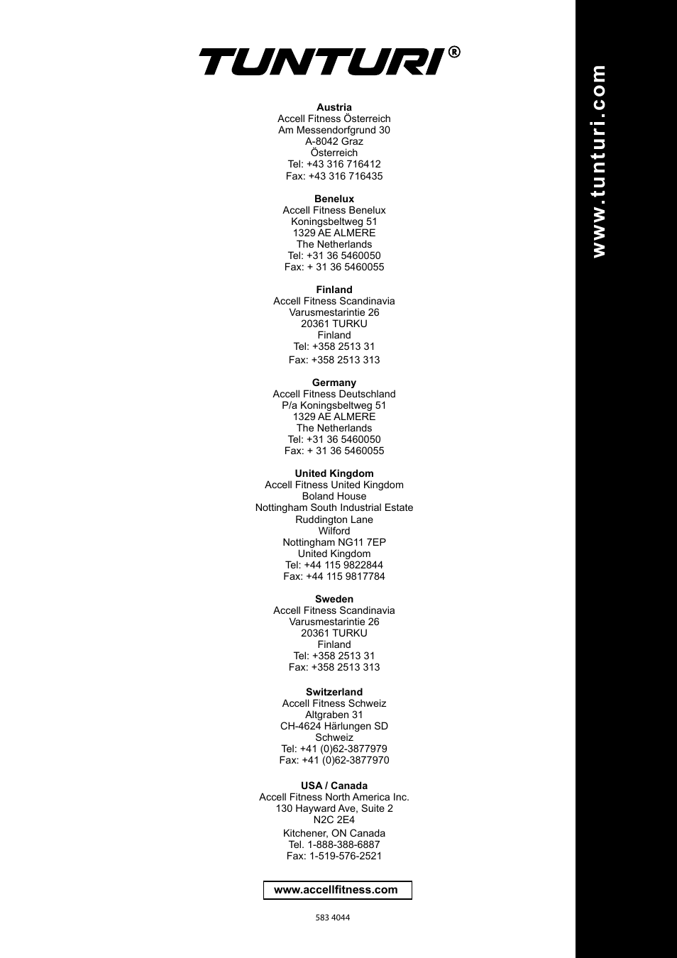 W.t u n tu ri .c o m | Tunturi T80 User Manual | Page 116 / 116