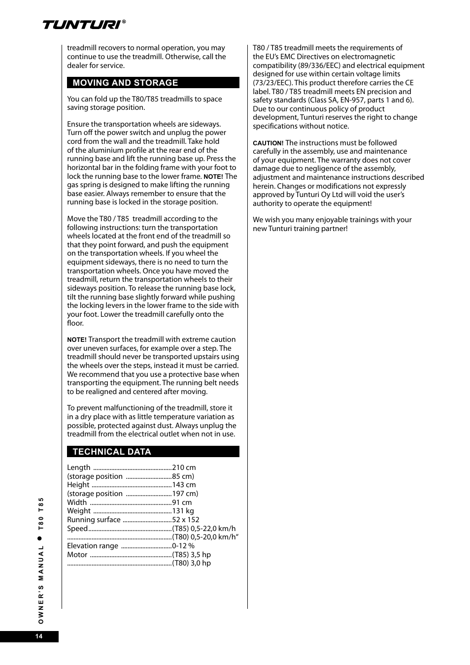 Tunturi T80 User Manual | Page 14 / 116