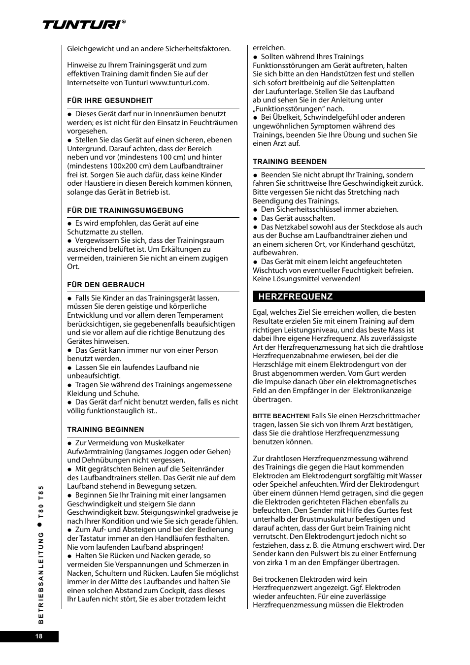 Tunturi T80 User Manual | Page 18 / 116