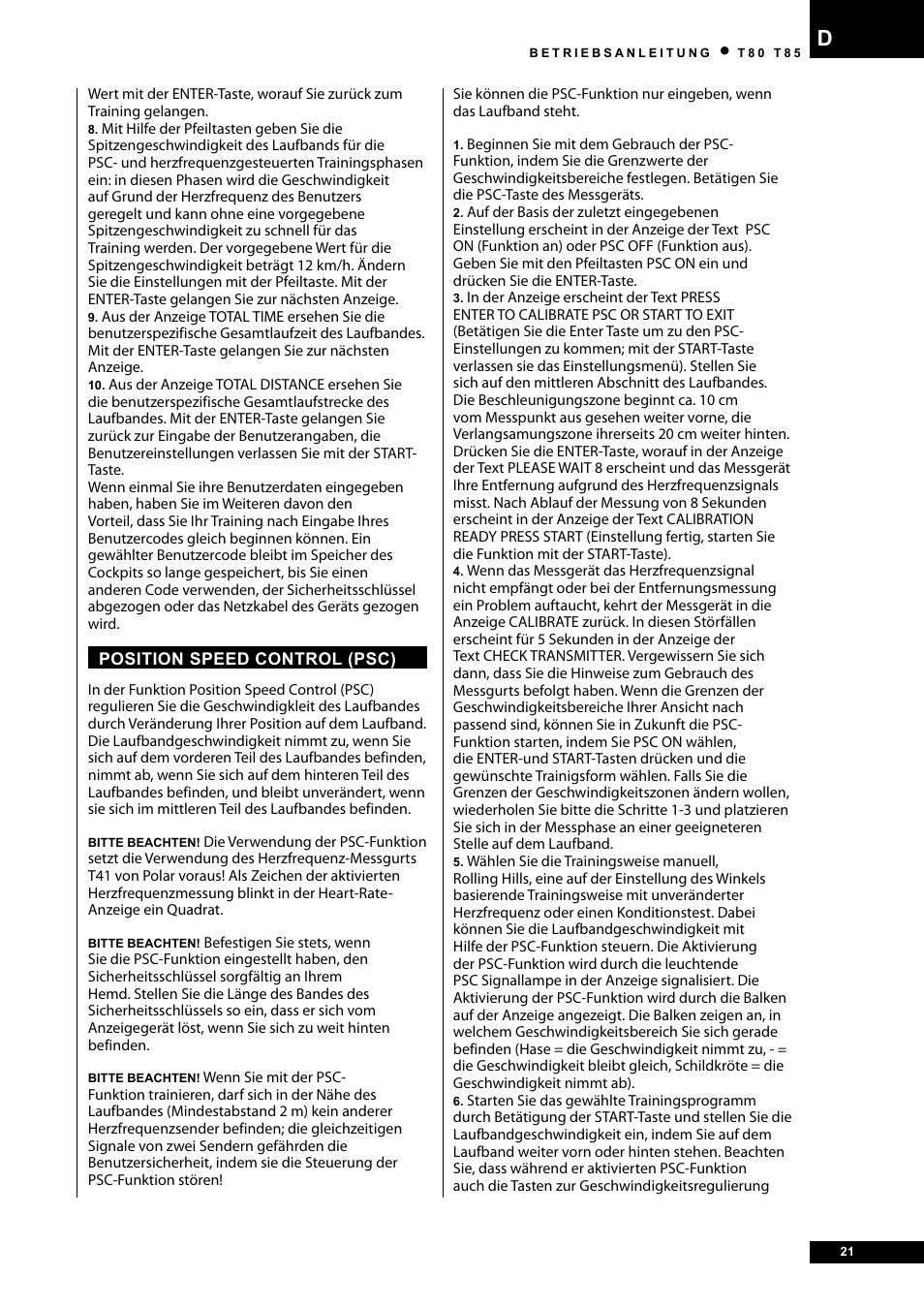 Tunturi T80 User Manual | Page 21 / 116