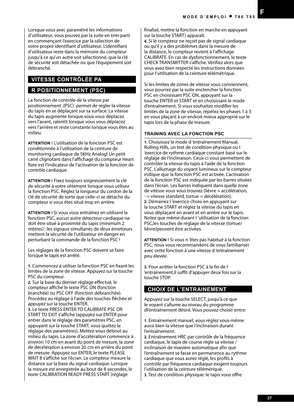 Tunturi T80 User Manual | Page 37 / 116