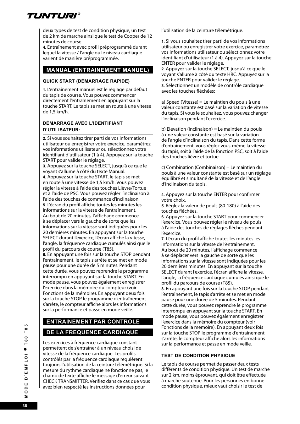 Tunturi T80 User Manual | Page 38 / 116