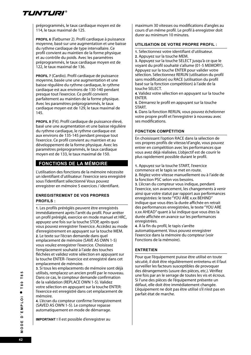 Tunturi T80 User Manual | Page 42 / 116