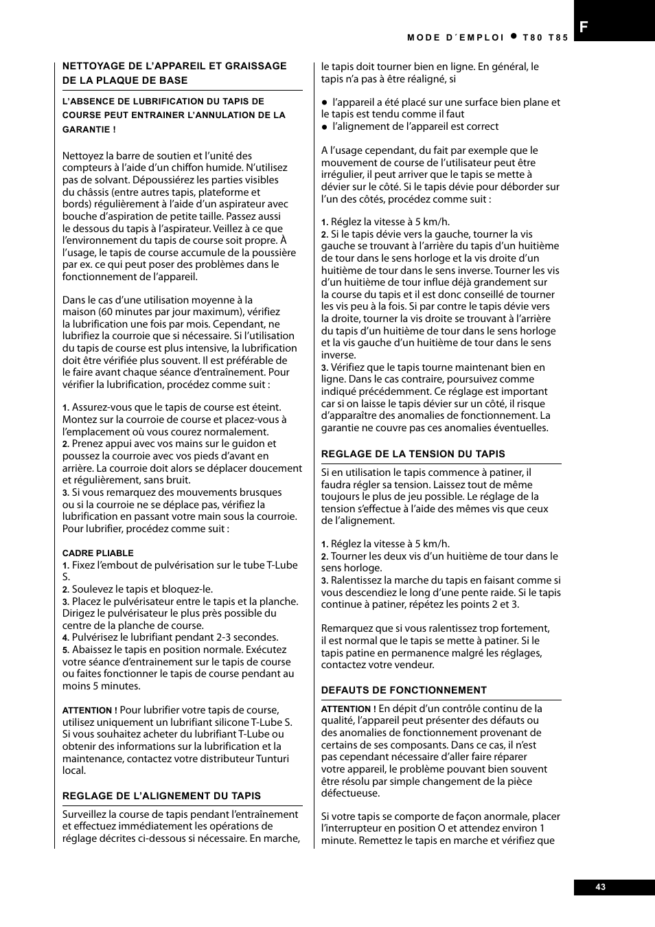 Tunturi T80 User Manual | Page 43 / 116