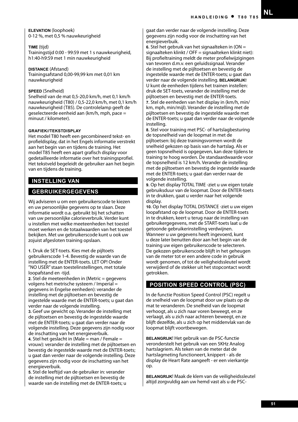 Tunturi T80 User Manual | Page 51 / 116