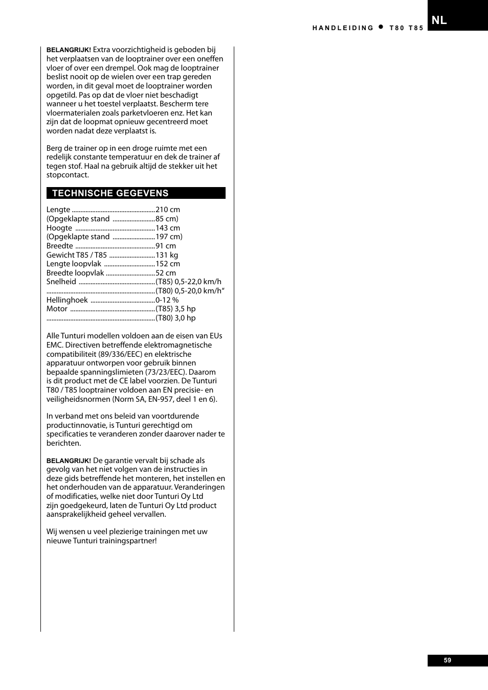 Tunturi T80 User Manual | Page 59 / 116