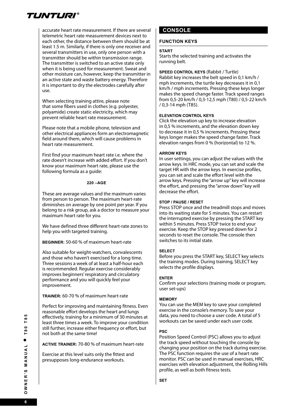 Tunturi T80 User Manual | Page 6 / 116