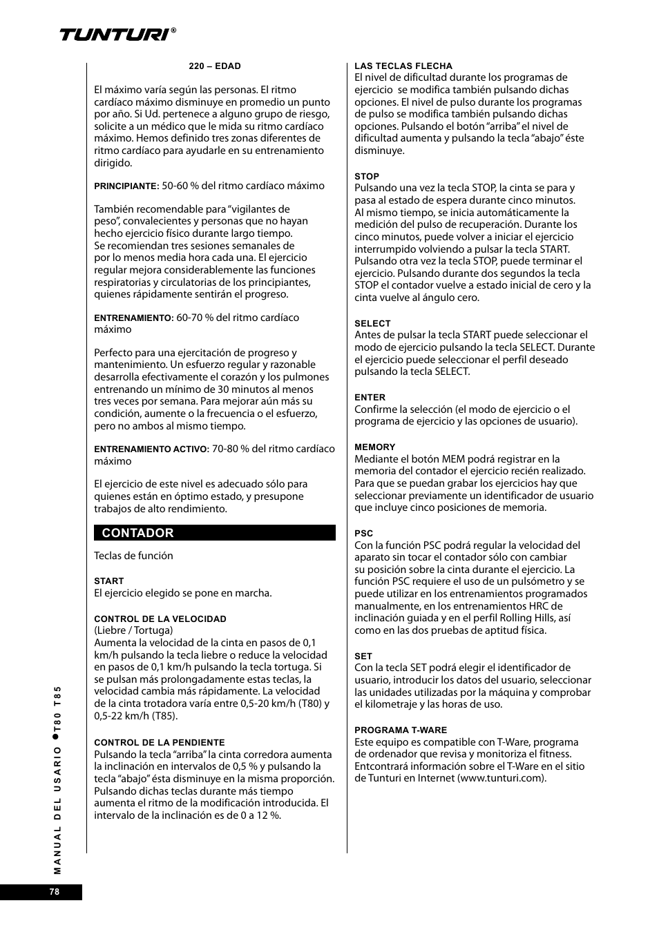 Tunturi T80 User Manual | Page 78 / 116