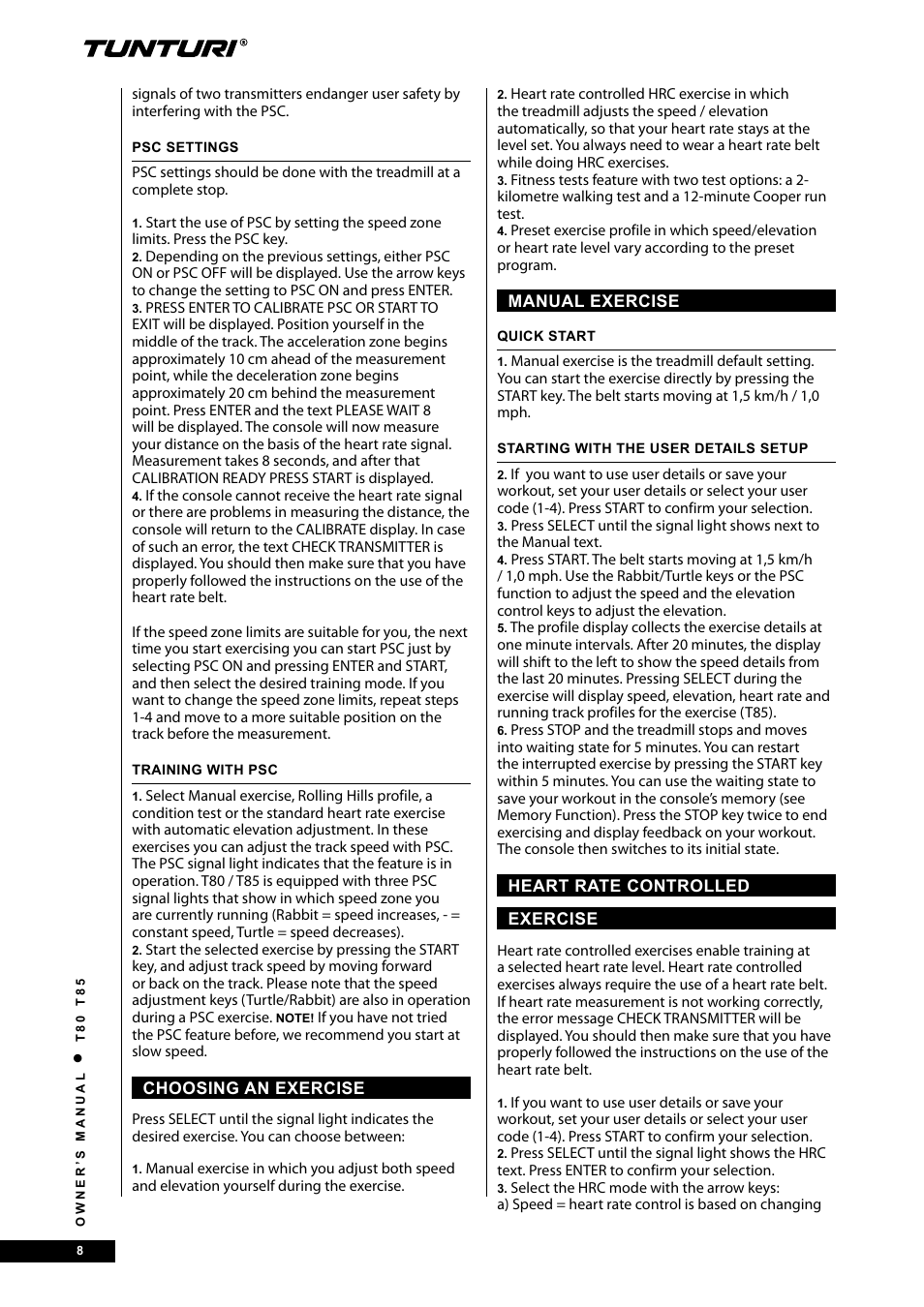 Tunturi T80 User Manual | Page 8 / 116