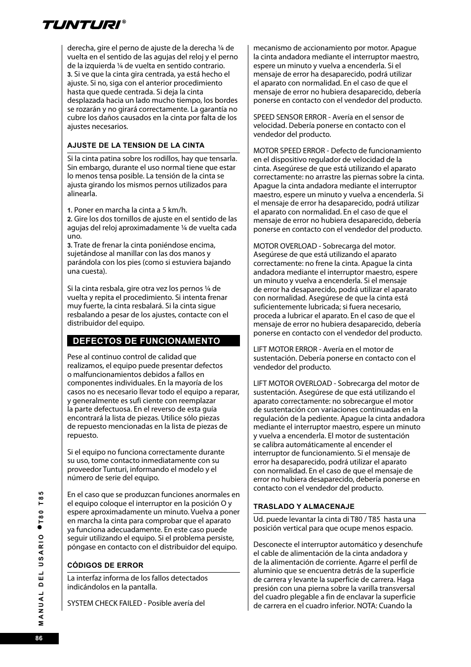 Tunturi T80 User Manual | Page 86 / 116