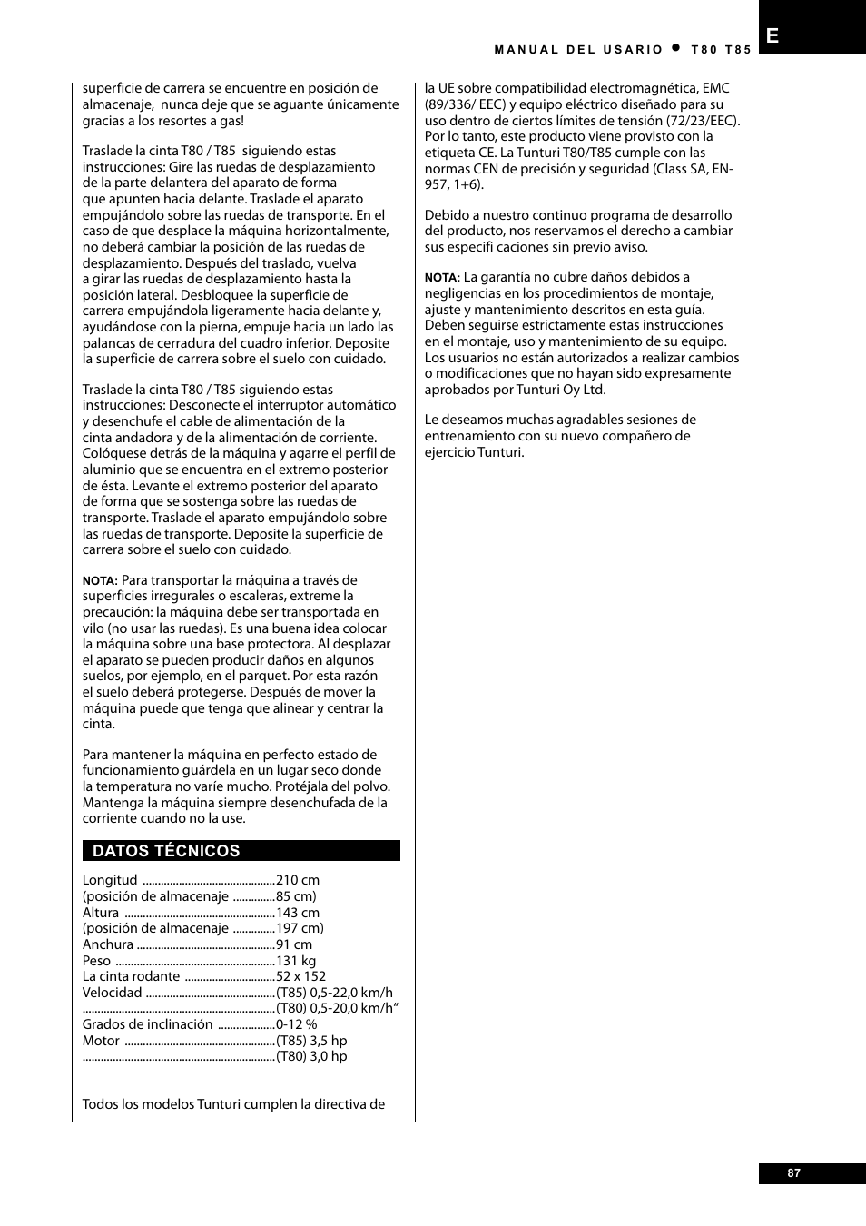 Tunturi T80 User Manual | Page 87 / 116