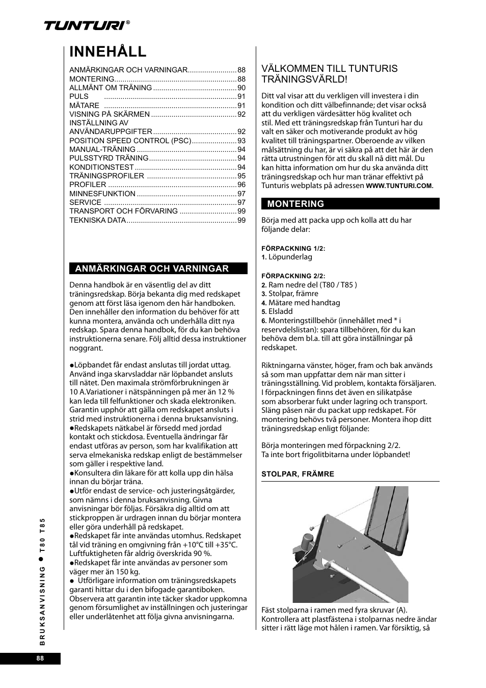 Innehåll | Tunturi T80 User Manual | Page 88 / 116