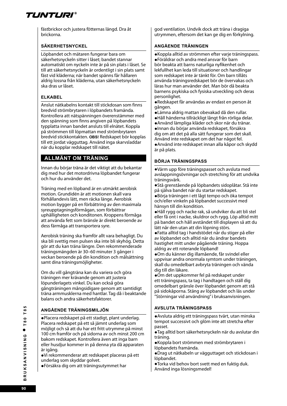 Tunturi T80 User Manual | Page 90 / 116