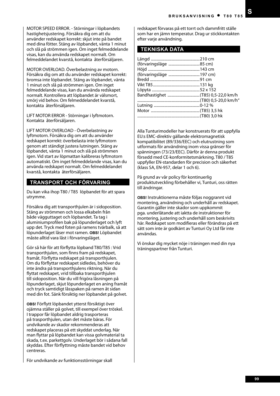 Tunturi T80 User Manual | Page 99 / 116