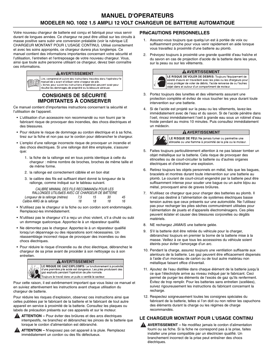 Manuel d'operateurs, Consignes de sécurité importantes à conserver | T-Tech 1002 User Manual | Page 5 / 6