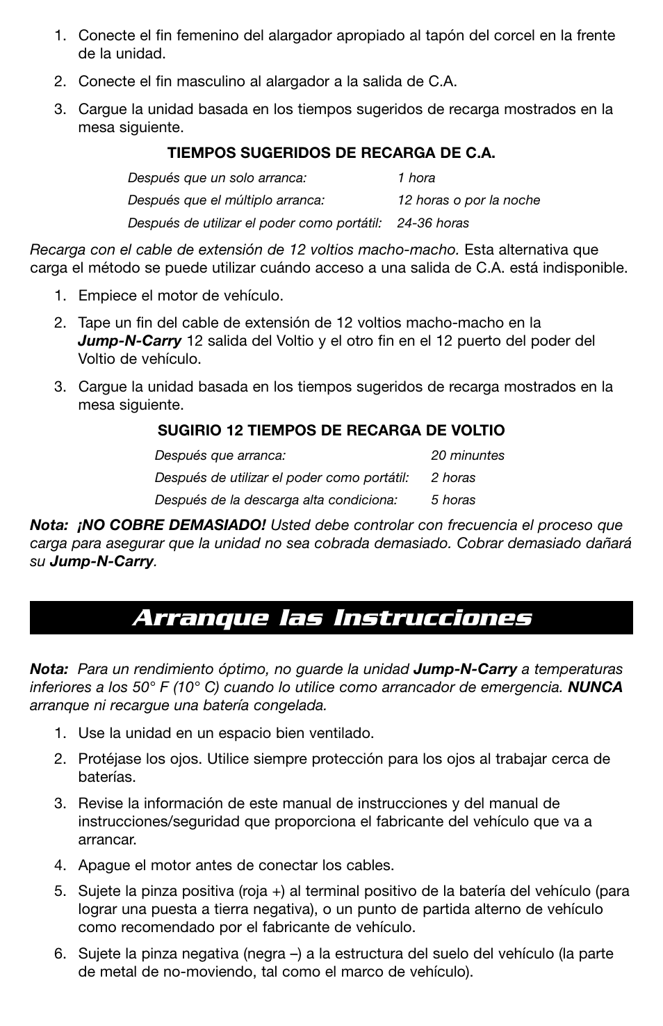 Arranque las instrucciones | T-Tech 12 Volt Power Supply & Jump Starter JNCXFE User Manual | Page 15 / 32