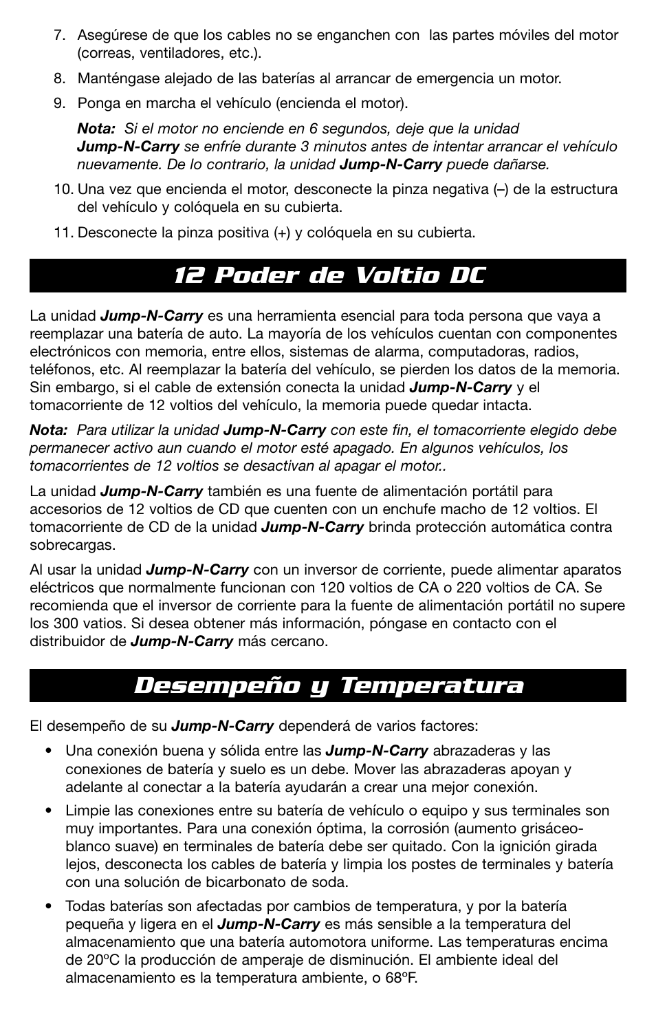 12 poder de voltio dc desempeño y temperatura | T-Tech 12 Volt Power Supply & Jump Starter JNCXFE User Manual | Page 16 / 32