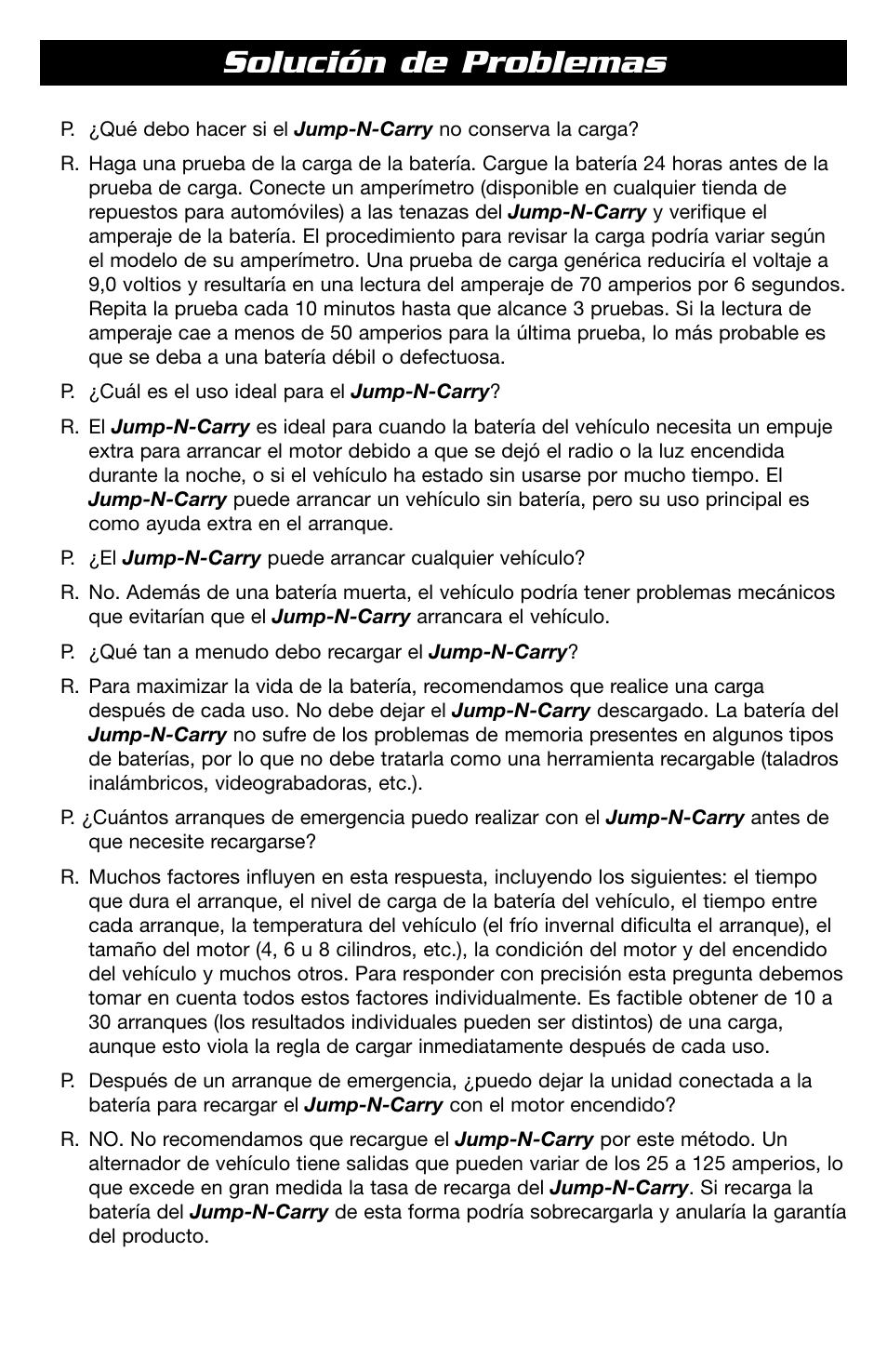 Solución de problemas | T-Tech 12 Volt Power Supply & Jump Starter JNCXFE User Manual | Page 17 / 32