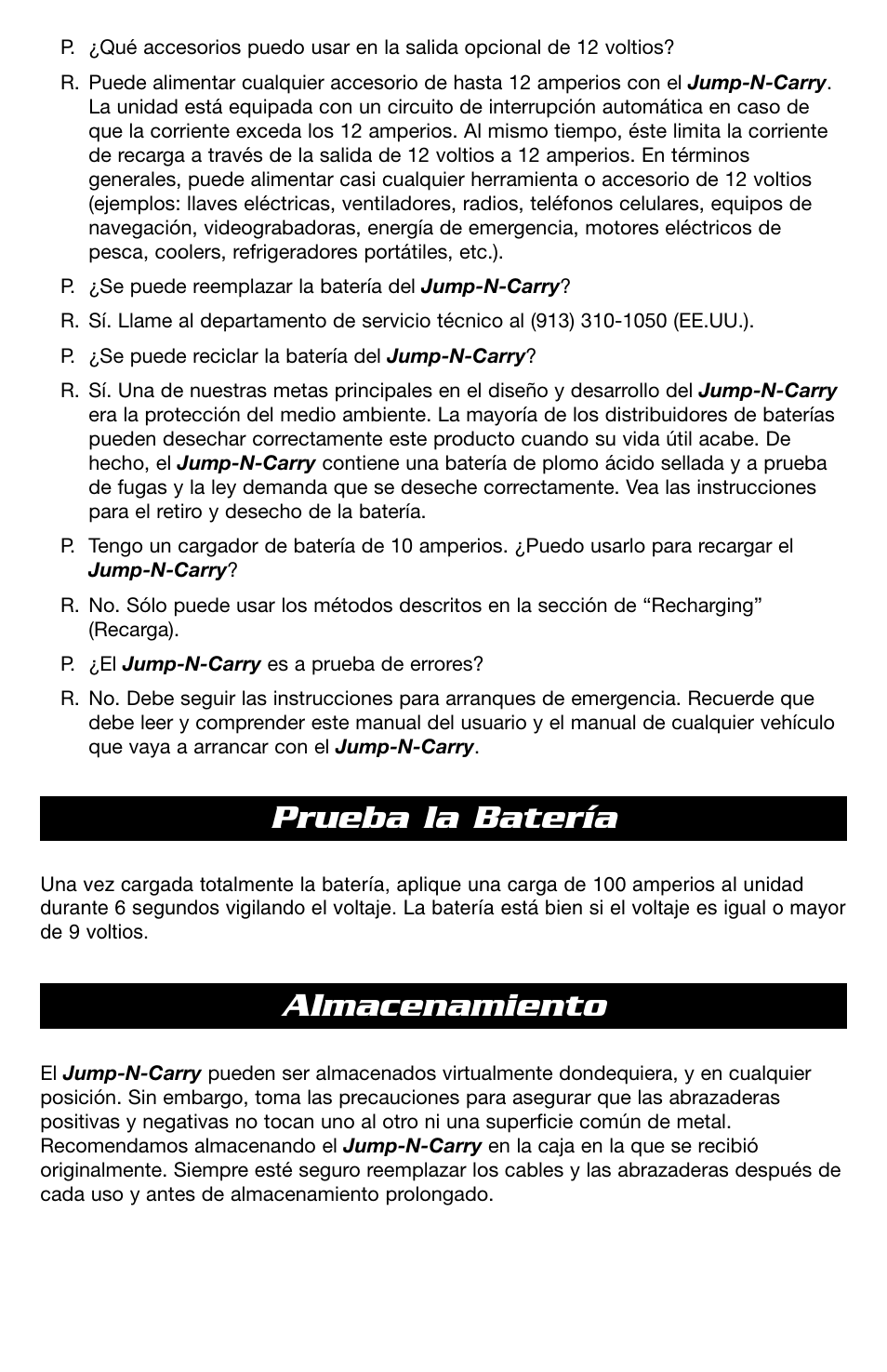 Almacenamiento, Prueba la batería | T-Tech 12 Volt Power Supply & Jump Starter JNCXFE User Manual | Page 18 / 32