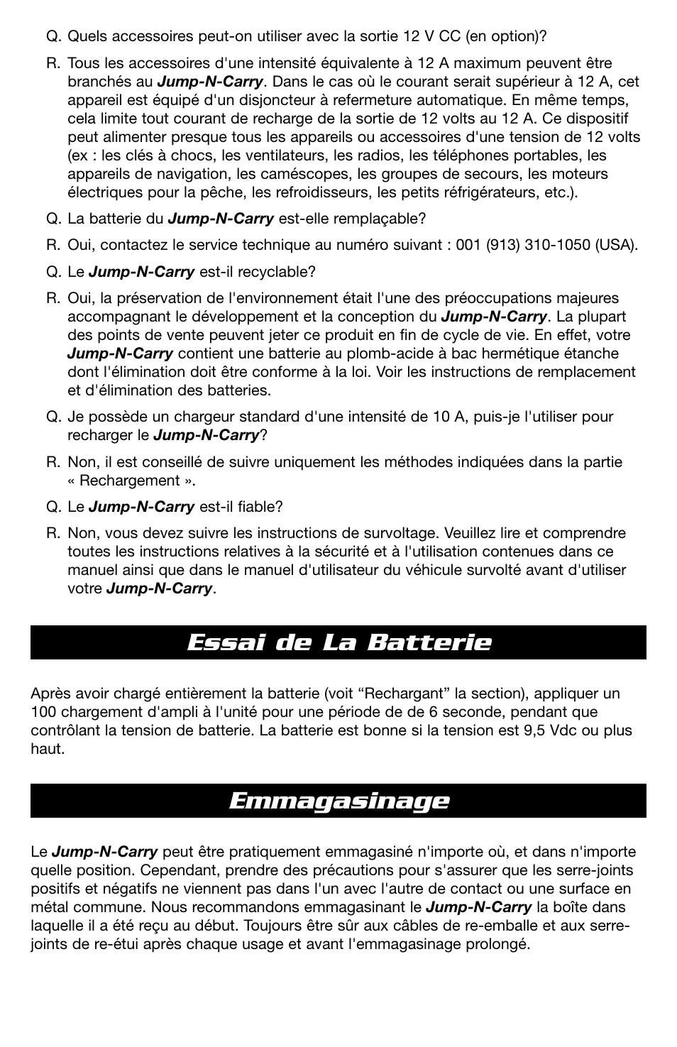 Emmagasinage, Essai de la batterie | T-Tech 12 Volt Power Supply & Jump Starter JNCXFE User Manual | Page 28 / 32