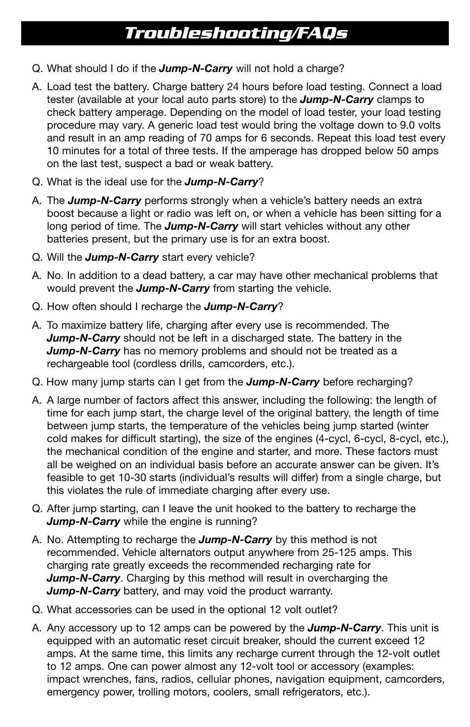 Troubleshooting/faqs | T-Tech 12 Volt Power Supply & Jump Starter JNCXFE User Manual | Page 7 / 32