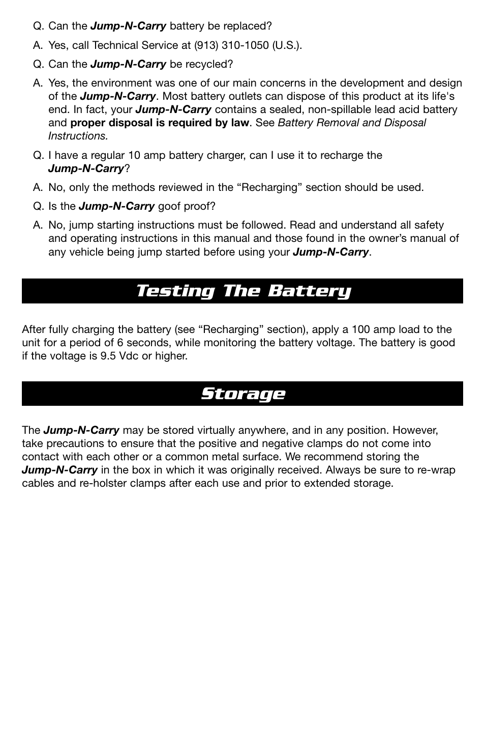 Storage, Testing the battery | T-Tech 12 Volt Power Supply & Jump Starter JNCXFE User Manual | Page 8 / 32