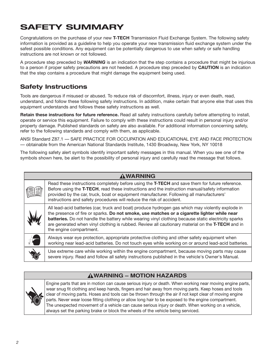 Safety summary, Safety instructions | T-Tech TT100 User Manual | Page 2 / 38
