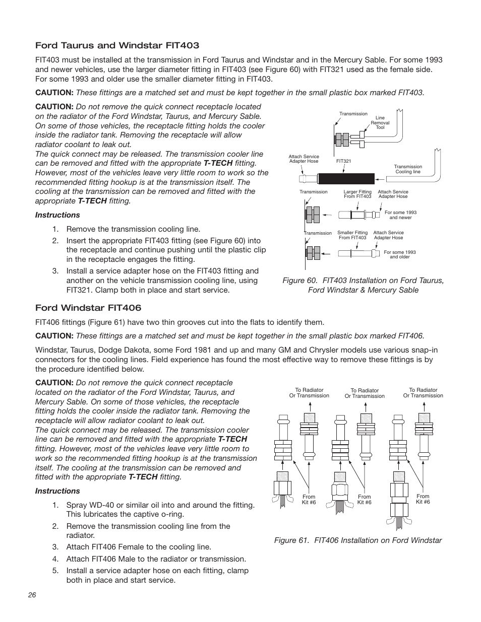 Ford taurus and windstar fit403, Ford windstar fit406 | T-Tech TT100 User Manual | Page 26 / 38