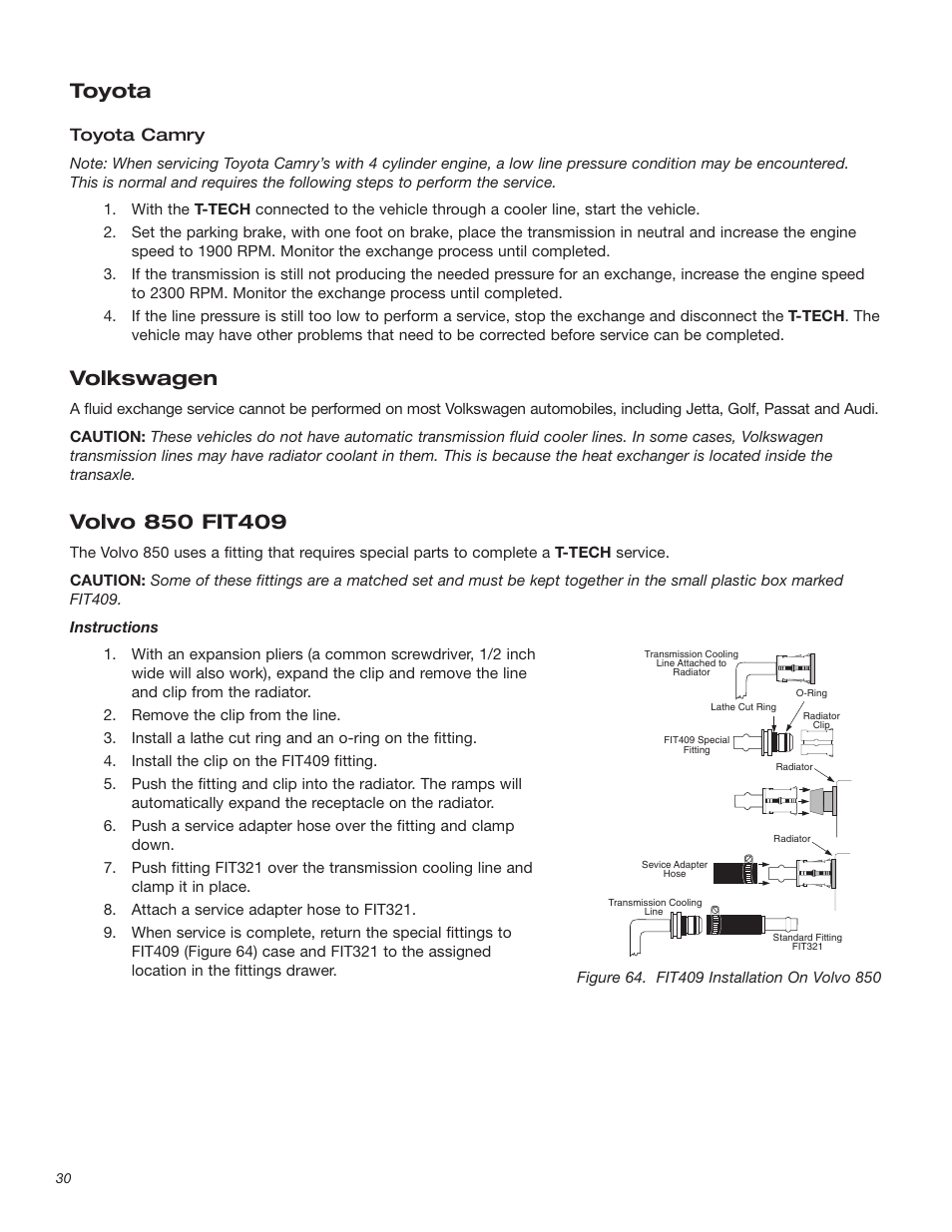 Toyota, Volkswagen, Toyota camry | T-Tech TT100 User Manual | Page 30 / 38